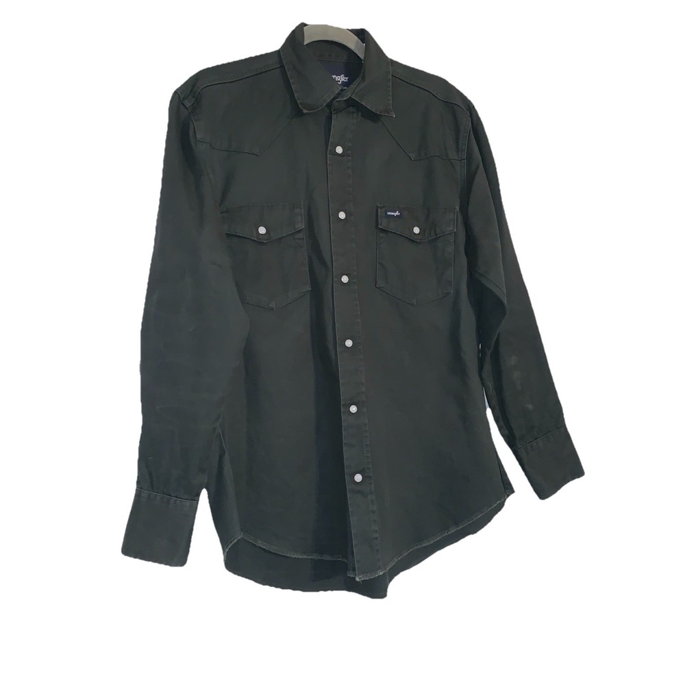 Wrangler Cowboy Cut Shirt Pearl Snap Button Mens M Black Western Rodeo Casual - Picture 5 of 14